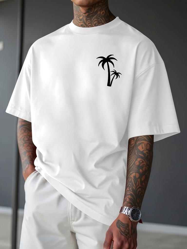 Mens Fashion Creative Design Sense Coconut Tree Printing Printing Sports Leisure Daily Versatile Summer Short Sleeve TShirt