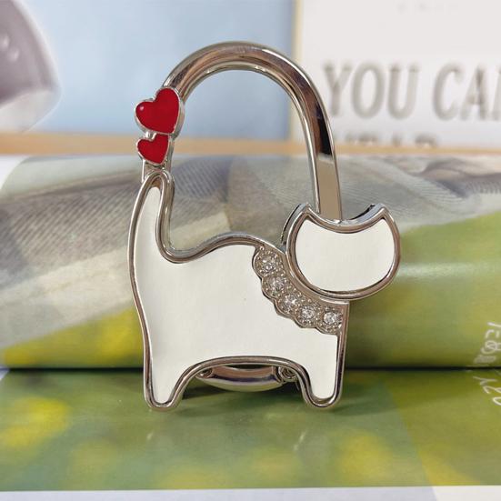 Cat-Shaped Bag Hook with Shiny Rhinestones Decor Non-Slip Base Foldable Desk