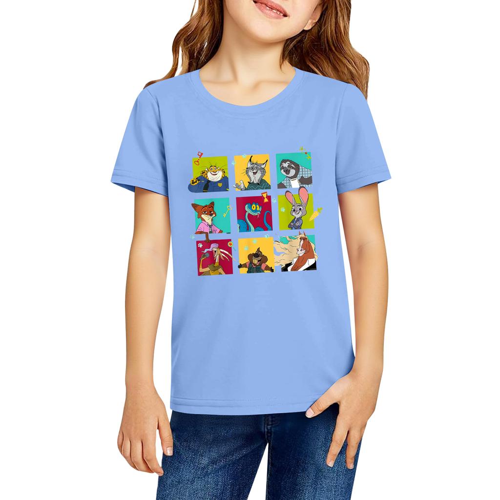 Fashionable Round Neck Short Sleeve Work Clothes Printed Tops For KID Summer Tops