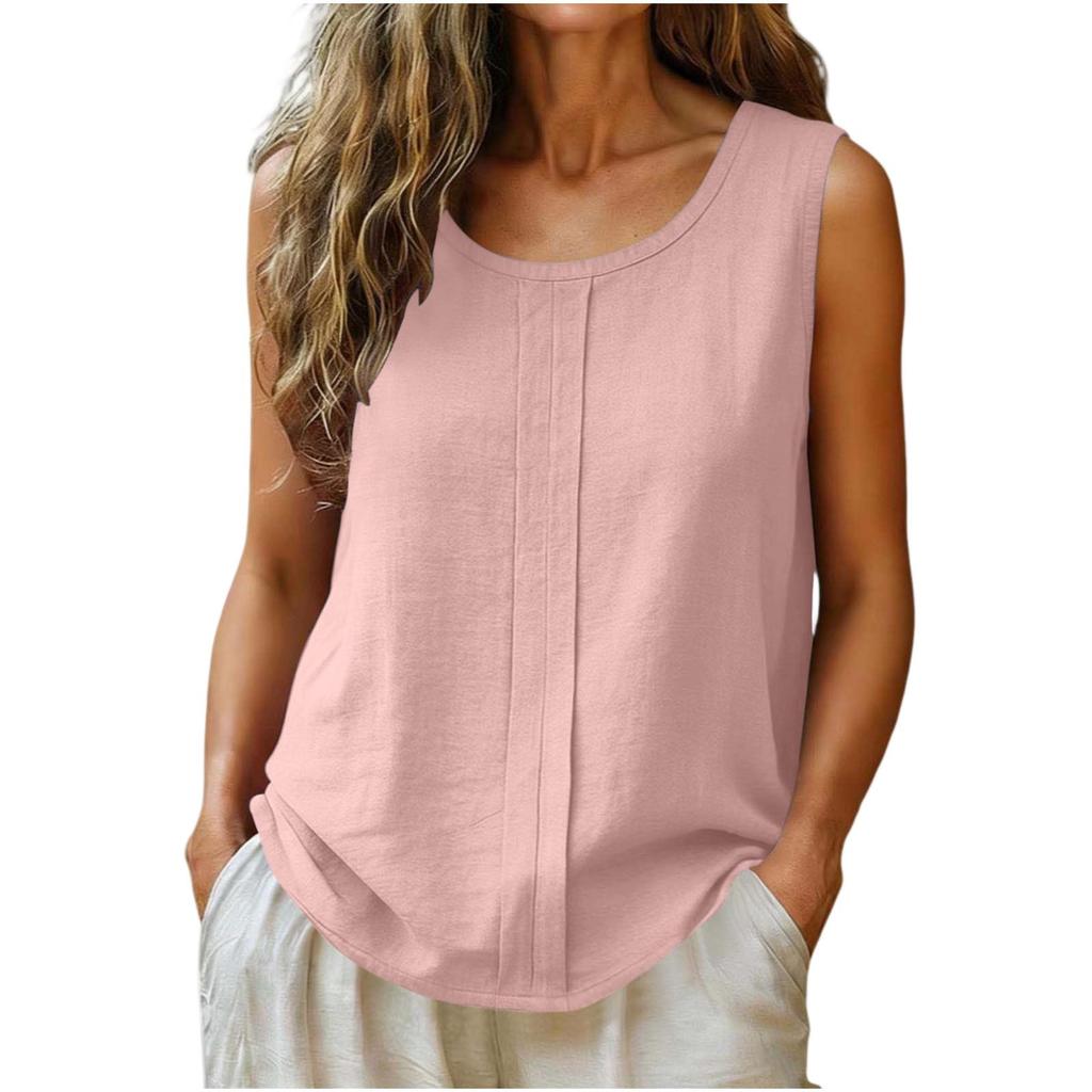 Canottiere Casual da Donna in Cotone e Lino Senza Maniche
