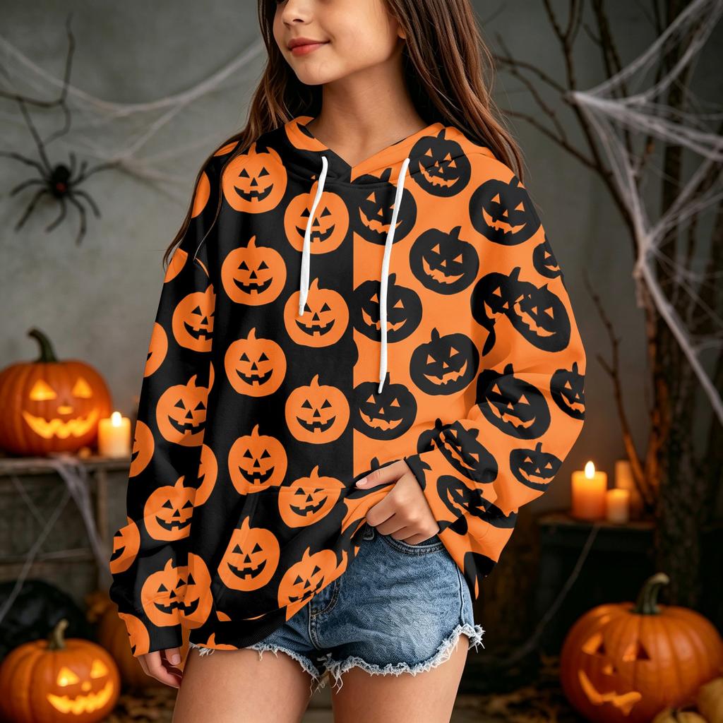 Children's Casual Hoodie with Halloween Print Pullover for Holiday Parties