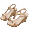 2026 Plus Size Women's Fashion Color Block Open-Toe Wedge Sandals with Woven Elastic Band