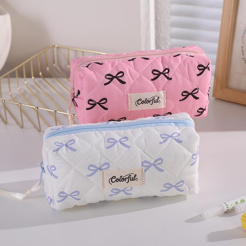 Girls Cosmetic Bag With Simple Butterfly Knot Style Made Of Durable Polyester