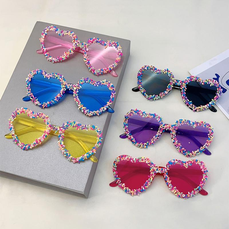 Heart Shape Sunglasses with Colorful Jimmies Women Stylish Cute Beach Sun Glasses Trendy Original Vacation Casual Shades