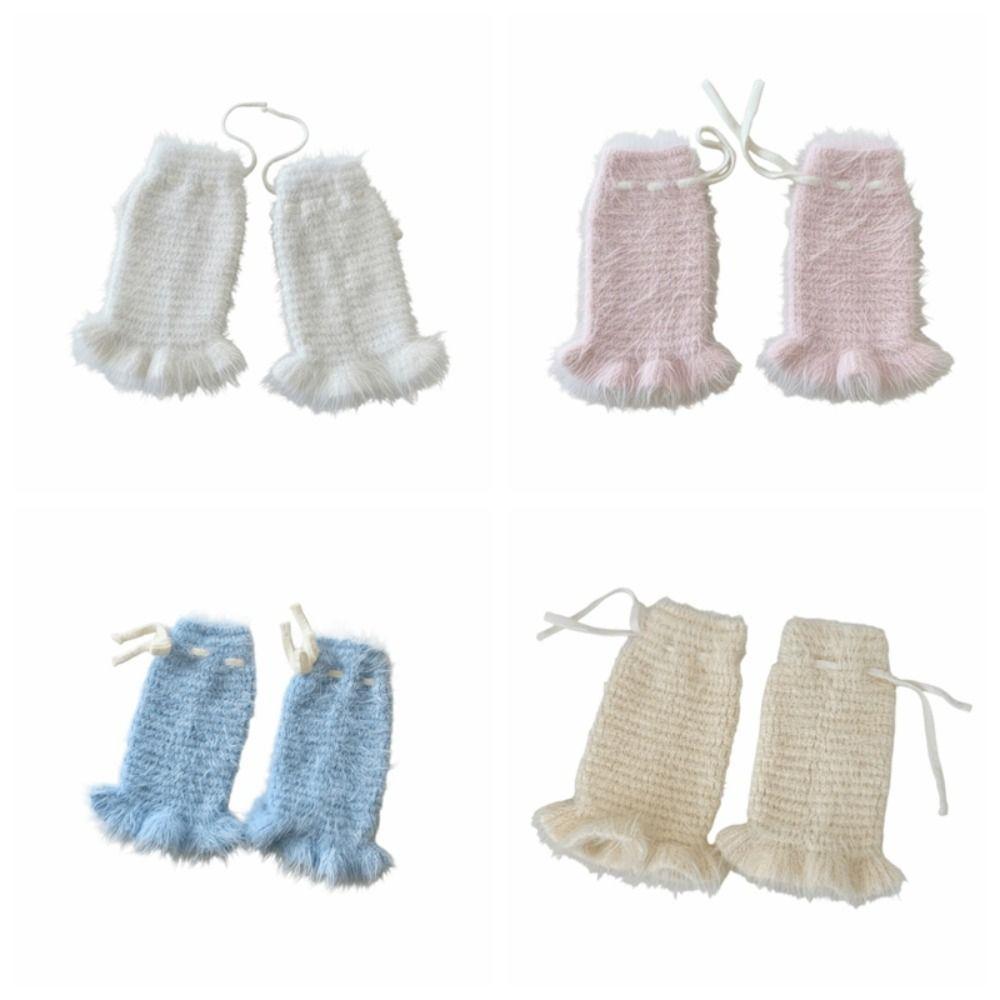 Solid Color Y2K Lace Up Leg Warmers Sweet Ballet Flare Women's Plush Stockings Elastic Loose Knit Banding Leggings Girl