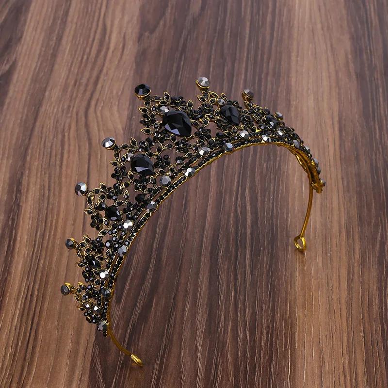 Black Queen Crown Black Rhinestone Bridal Tiara Birthday Dress Tiara Hair Accessories