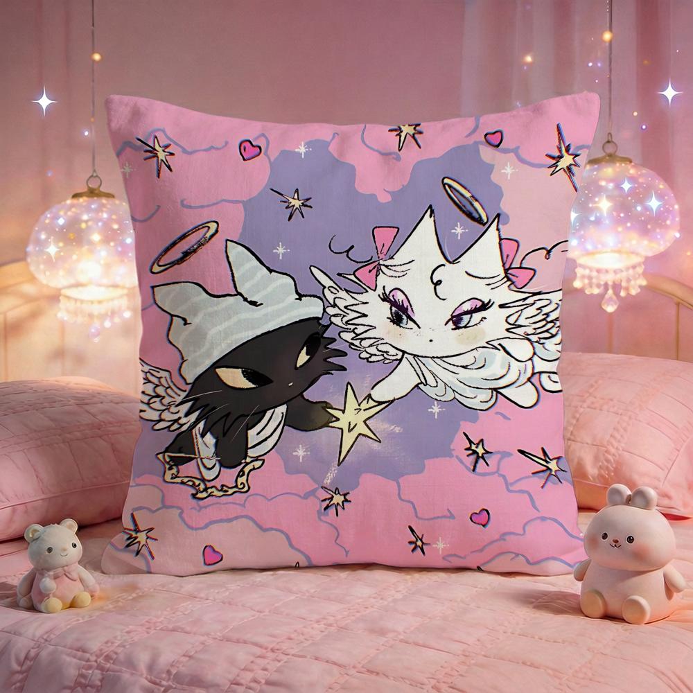 Pink Kitty Dream Cushion Cover Premium Comfort Reversible Pillow Cove Two in One Design for Any Room Car Interior