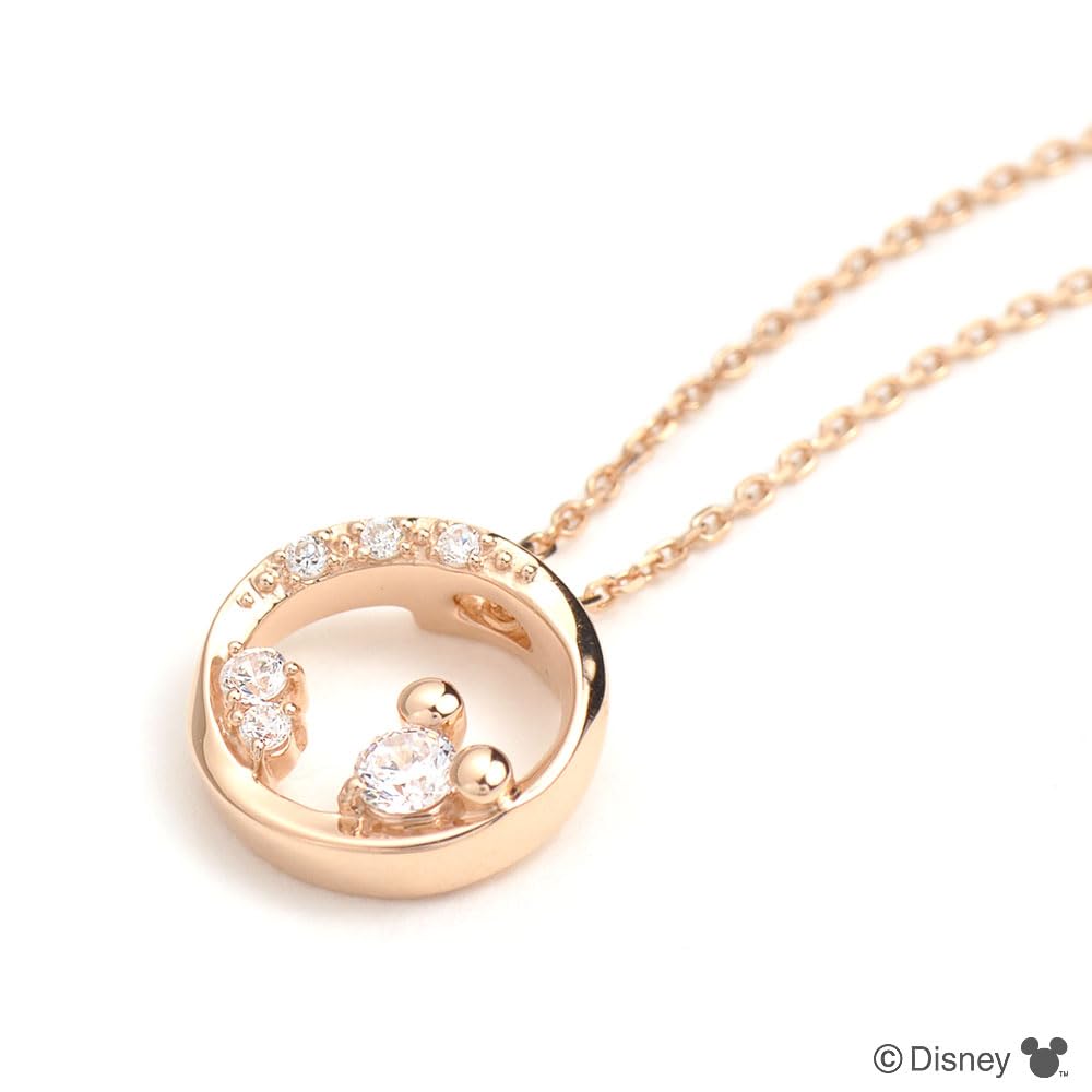 Disney Musse Pigg Rund Hängsmycke Halsband i Silver och Roséguld med Kubisk Zirkonia, Perfekt för Julklappar (VPCDS20319)