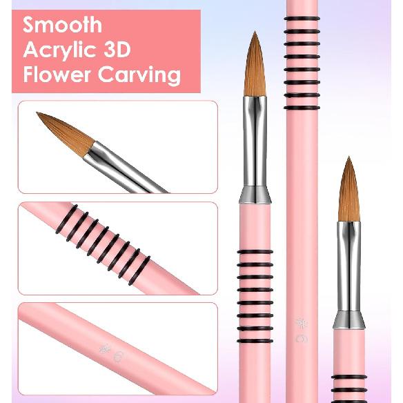 3PCS Brush for Acrylic Nails, Nail Brushes for Acrylic Application, 2/4/5 Sizes with Non-slip Handle, Purple-Pink Gradient for DIY & Home Use