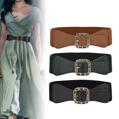 Leather Wide Waist Seal Decoration Versatile Ins Style with Dress Suit, Elastic Stretch Pin Buckle Belt Coat Belt
