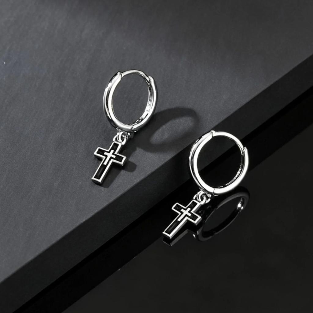 Klasické Punkové Náušnice Kroužky s Pověsem Křížku pro Muže Módní Nevyblednou Visací Náušnice Voděodolné Piercing Šperky Dárek