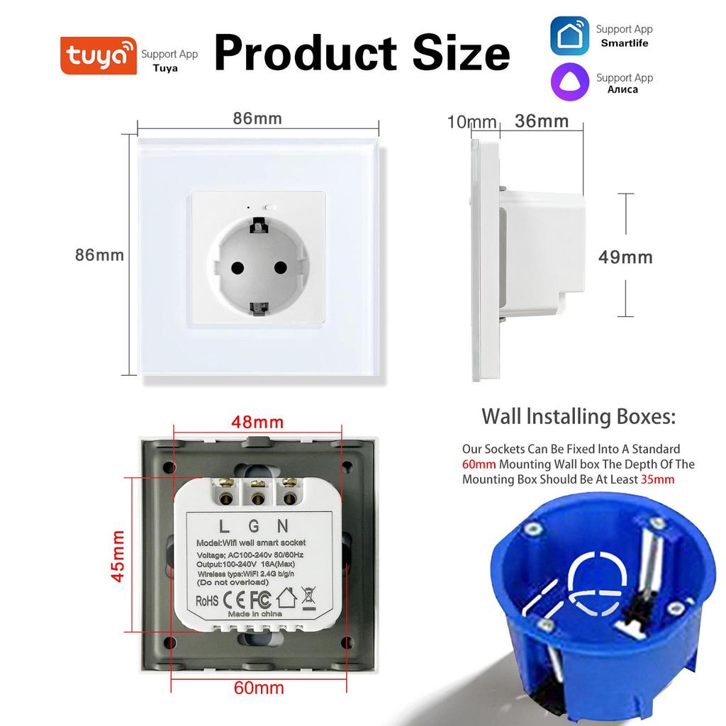 European Standard Smart WiFi Socket with App Remote, Voice Control, Timer, and Power Monitoring