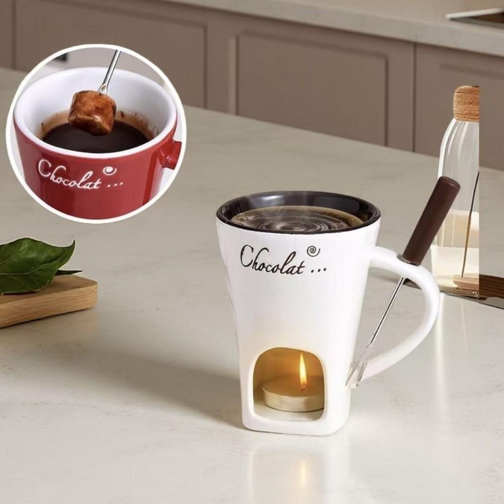 Kreative Schokoladen-Käsefondue-Tasse mit Gabel Keramik-Hot-Pot-Tasse für Dessertliebhaber