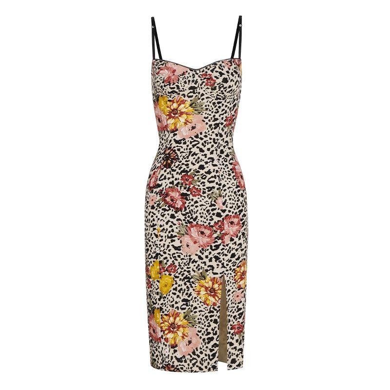 

Itsnikar Сексуальное французское очарование принт леопардовый принт юбка на подтяжках модное сексуальное облегающее платье с разрезом на бедре Leopard print XS