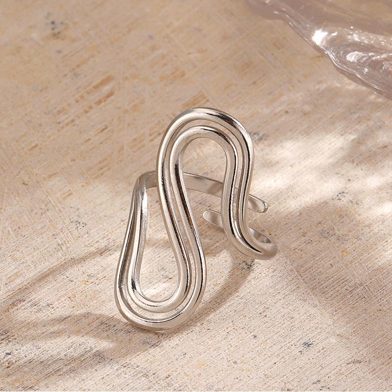 Stainless Steel Line Design Women's Rings 18K Gold Plated Gold S Shape Rings Waterproof Jewelry for Daily Wear