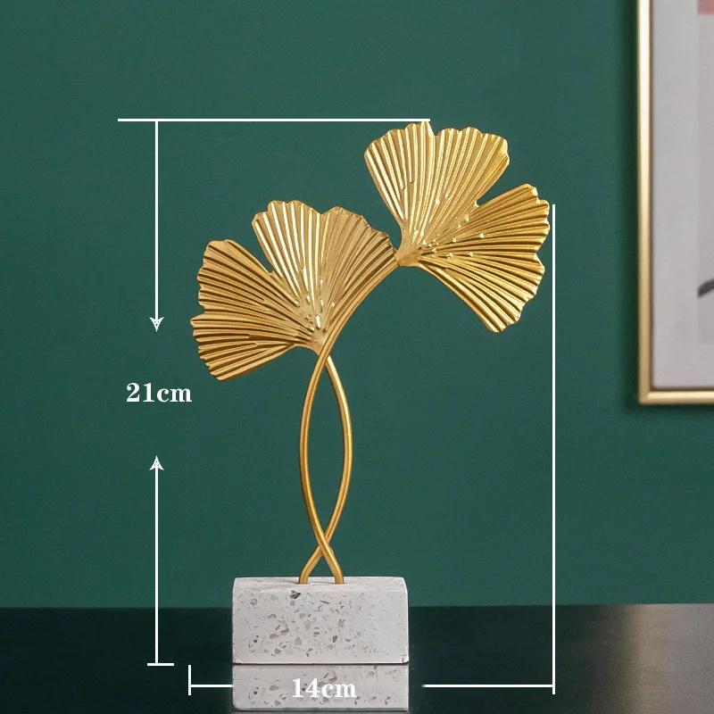 Golden Ginkgo Leaf Crafts Leaves Sculpture Nordic Iron Art Livingroom Decor Home Decoration Accessories Office Desktop Ornaments
