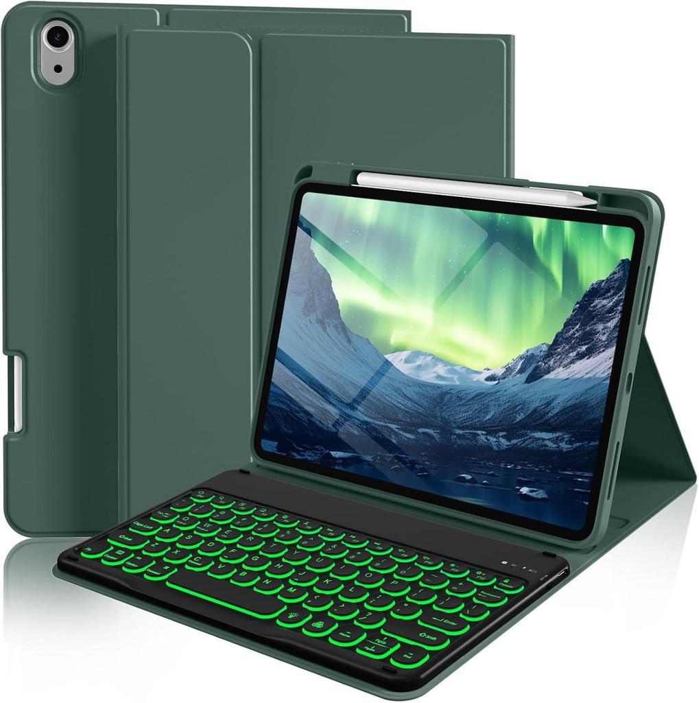 10.2" iPad A16 Protective Case with Bluetooth Keyboard and Magnetic Pen Slot, Backlit for Pro 11, 10th Gen.