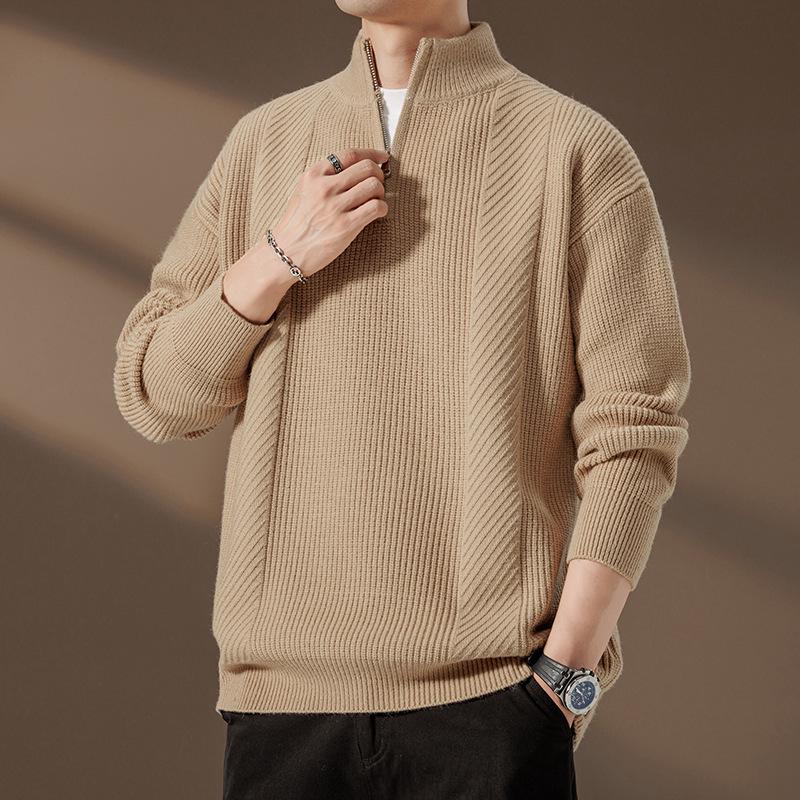 Autumn Half-Zip Collar Knit Sweater Pullover