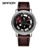 Sanda Men's Creative Wheel Quartz Watch - Trendy Rotating Waterproof Wristwatch