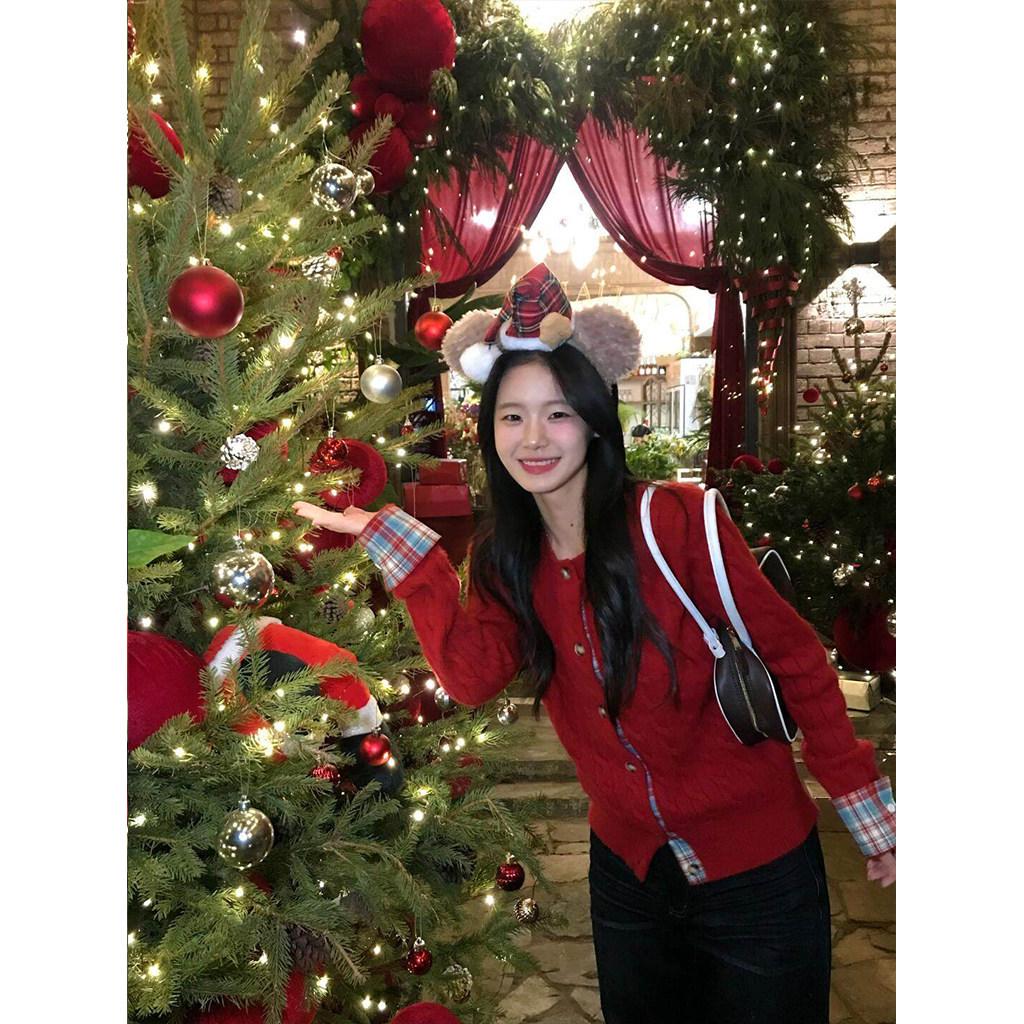 Women s Red Plaid Patchwork Christmas Sweater - Lazy College Style Cardigan for Autumn/Winter One Size красный