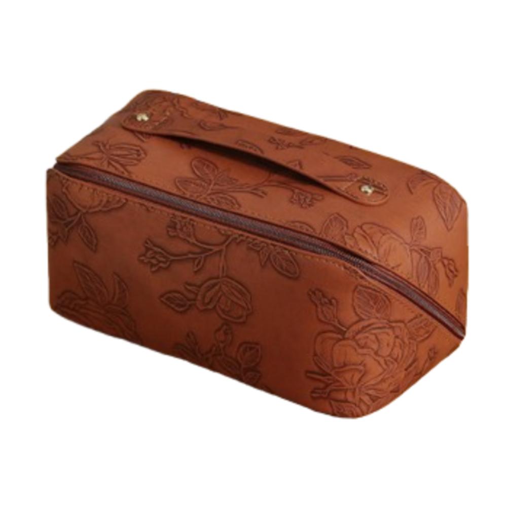Large Capacity Retro Pillow Cosmetic Bags Exquisite Pattern Toiletry Organizer  for Women коричневый