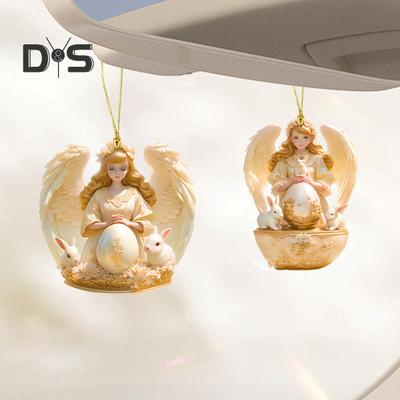 Angel Bunny Car Pendant 2D Flat Acrylic Hanging Accessory for Vehicle Rearview Mirror Windows Bags Keys