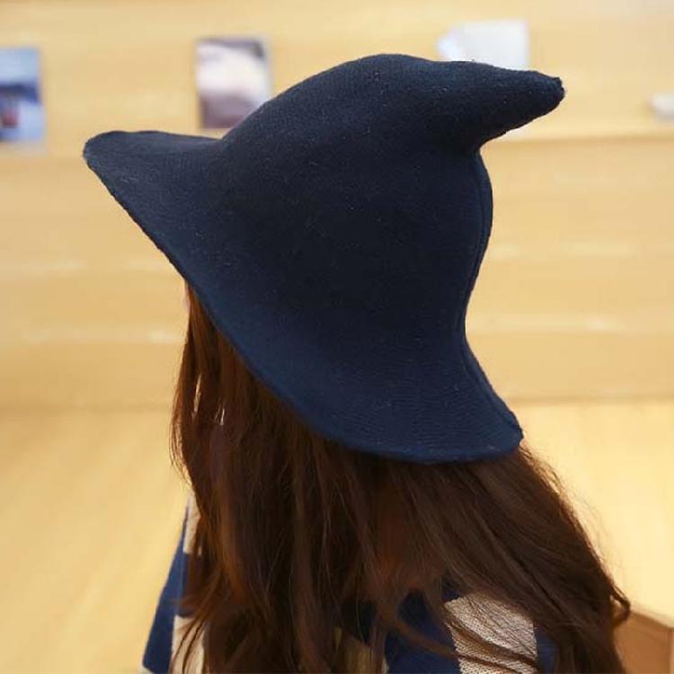 Women Witch Hat Wizard Hat Halloween Witch Pointed Hat Knitted Wool Cap Adult