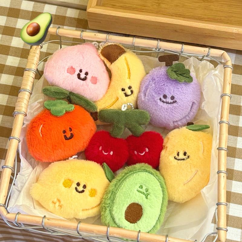 Cartoon Plush Fruits Keychain Cute Lemon Cherry Pendant Backpack Hanging Decoration Ornament Couple Friends Gift