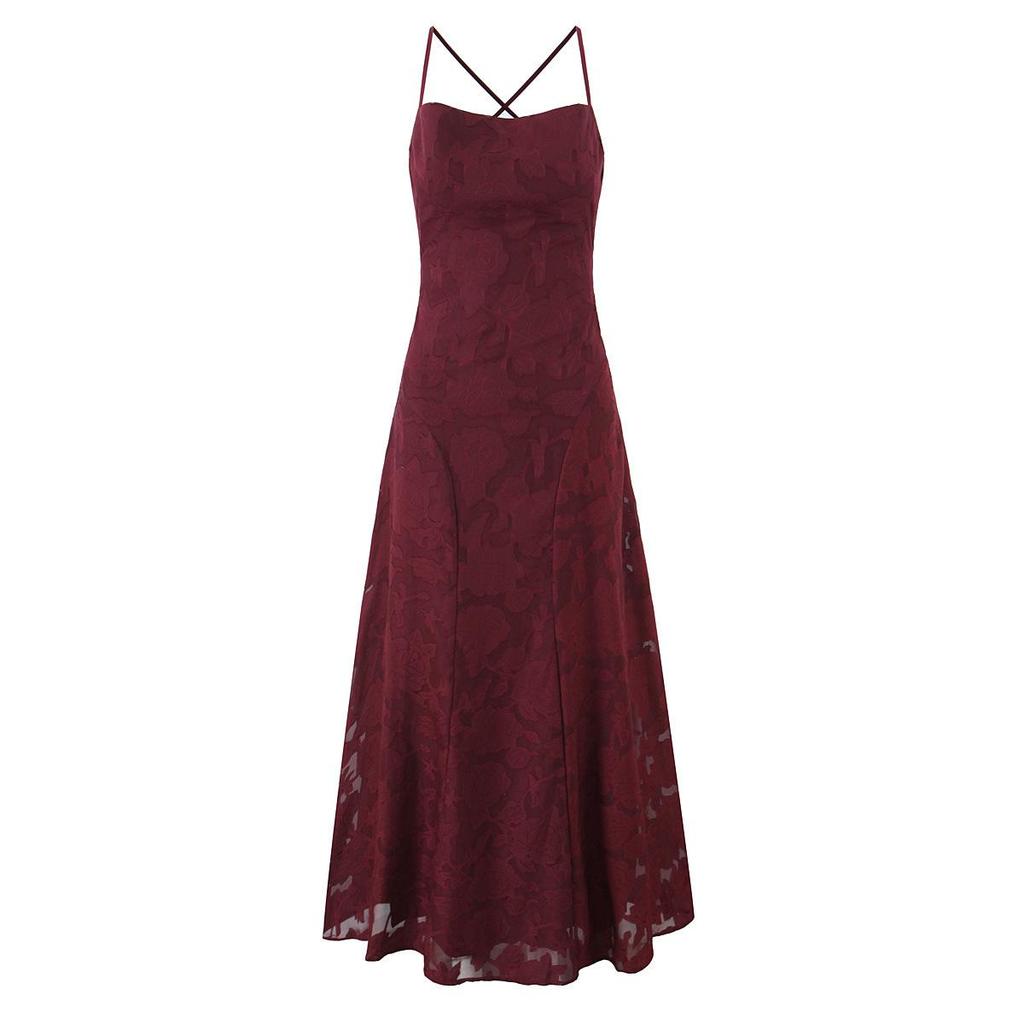 Abito lungo da donna in jacquard sexy aderente con spalline sottili e design a halter