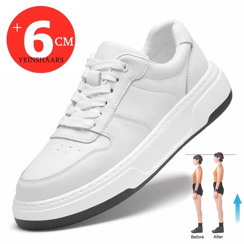 

Fashion Cow Leather Elevator Shoes Height Increase Shoes for Men Insole 6cm Lift Casual Shoes Man Sneakers Hidden Heels Heighten Shoes 40 белый