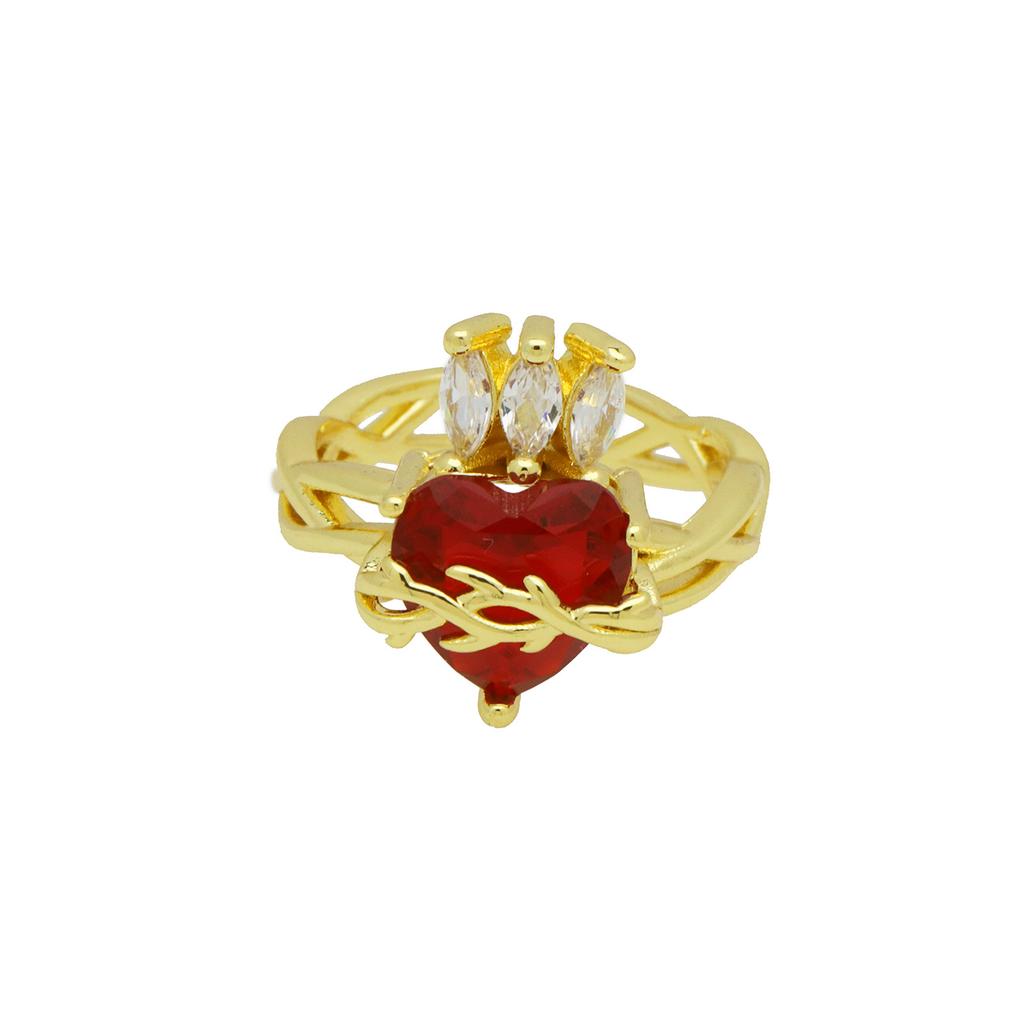 Happy Heart-Shaped Love Wings Open Ring Ring Ring Copper Gold-Plated High-End Jewelry
