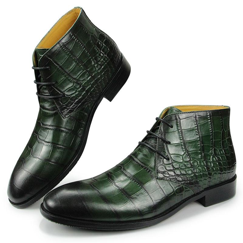 Fashion Popular Mens' Ankle Leather Shoes Lace-up Luxury Boots Safety Formal Fashion Designer Shoes Black & Green Big Size Boots For Man