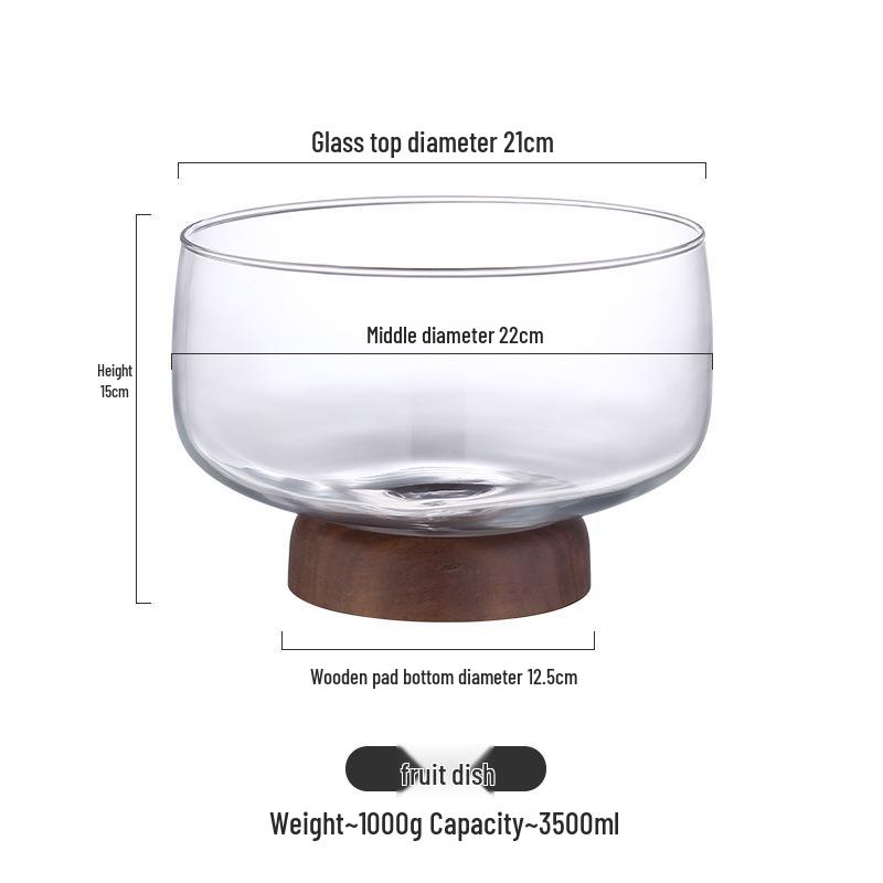 Acacia Wood High-Footed Glass Fruit Bowl and Storage Dish