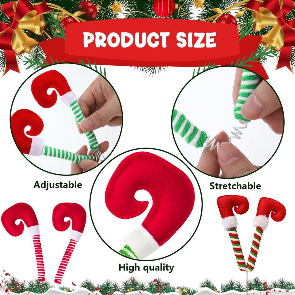 6 Pcs Christmas Legs Picks- 13 Inch Feet Tree Ornaments With Fixed Wire- Striped Plush Stuffed  Leg Picks For Christmas Tree Party Home Decorations