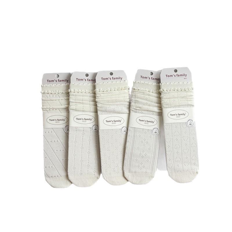 White Lace Stockings - Knee-length Women's Socks, Summer/autumn Lightweight Cotton Socks, Mesh Ballet-style Long Socks, Pile-up Socks for Summer
