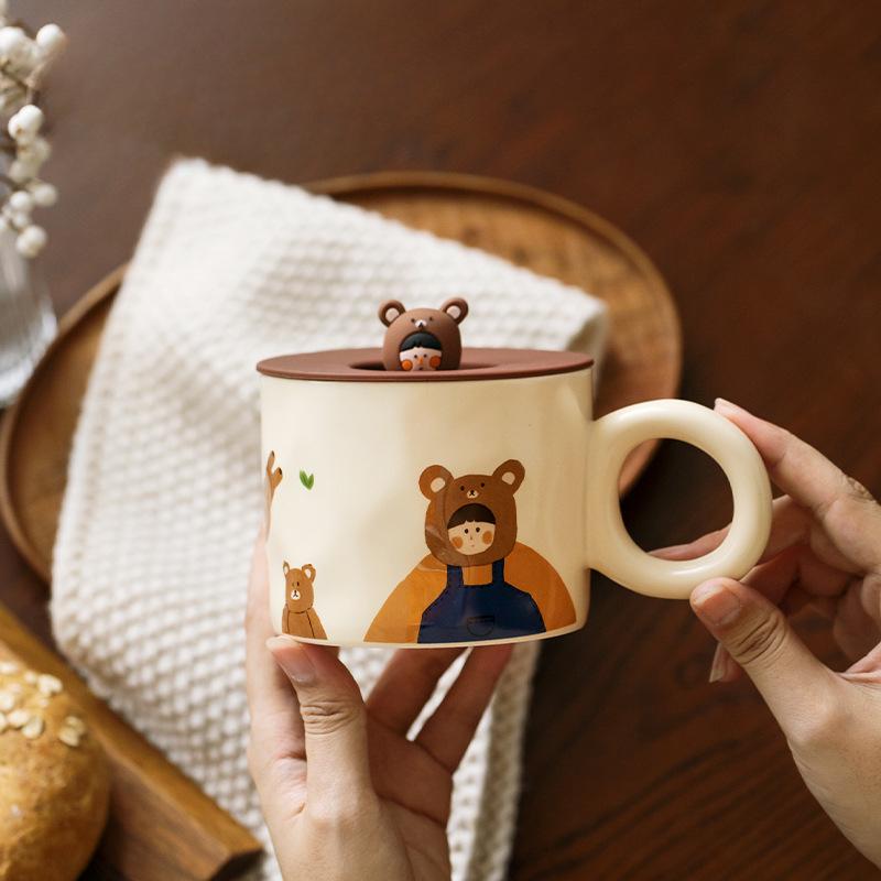 Mili Life Cute Cup with Lid Mug Ceramic Cup Female Couple Cup Coffee Cup Creative Water Cup Breakfast Cup