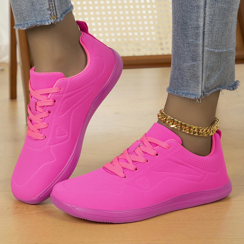 TUINANLE Modische Damen Flache Sneaker Bling Rosa Dicke Sohle Schnürung Glänzend Trend Freizeit Atmungsaktive Schuhe