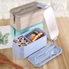 1pcs Wheat Straw Double Lunch Box Student Lunch Box Cutlery Set Insulation Lunch Box Meal Prep Containers  Lunch Box for Office