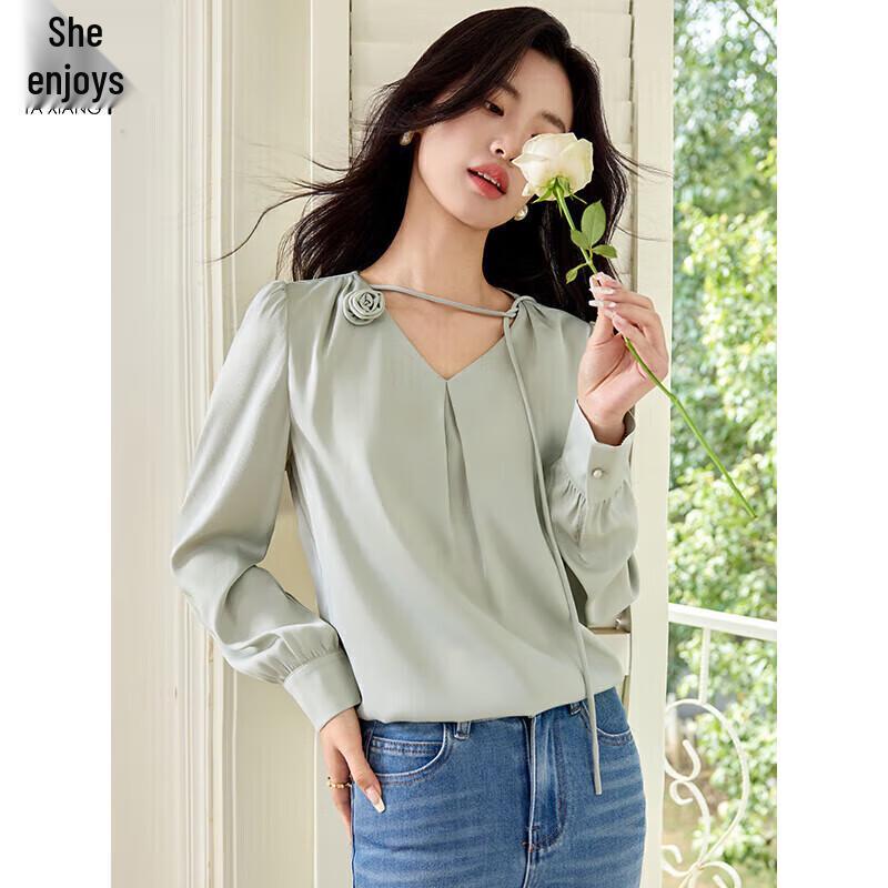 Women s V-Neck Chiffon Long-Sleeve Blouse M