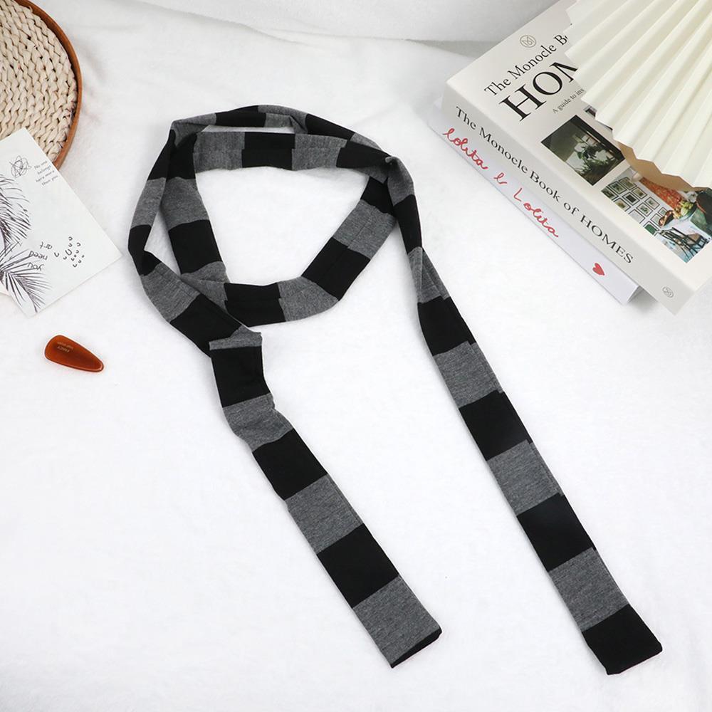 2024 Women Harajuku Cotton Scarves Y2k Black Grey Stripe Long Scarves 180cm Thin Long Decorative Neckerchief Fashion Streetwear