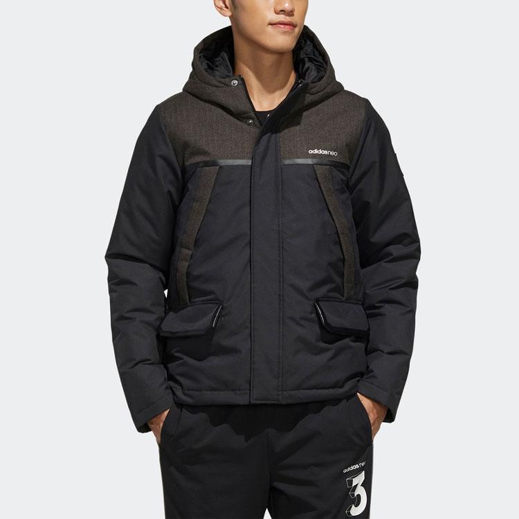 Adidas Neo Spliced Warm Sports Letter Hooded Down Jacket Men Outerwear Black EI4440