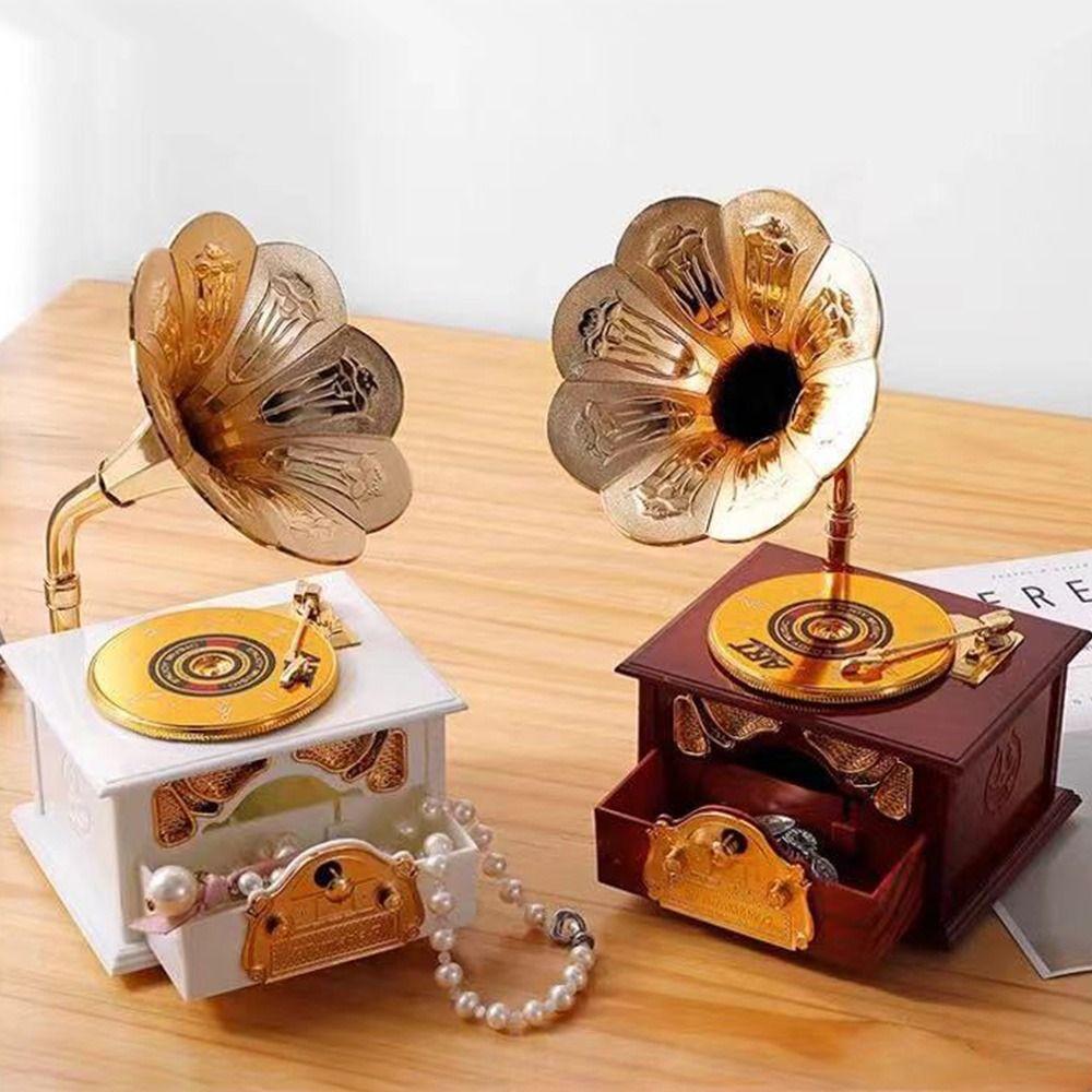 Vintage Style Hand Carousel Music Box with Drawer Classical Music Box  Wedding Gift