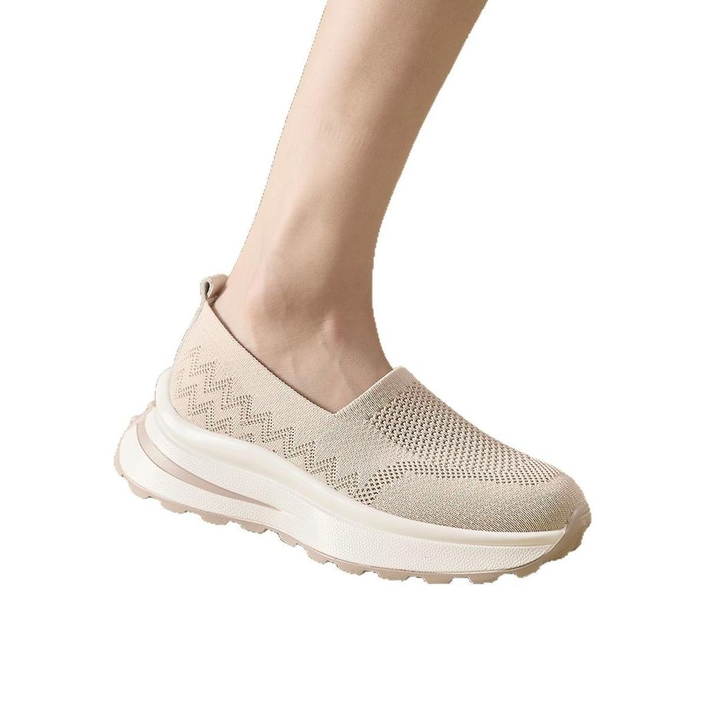Summer Casual Women's Shoes Muffin Bottom Rocking Shoes Flying Woven Breathable Mesh Shoes Walking
