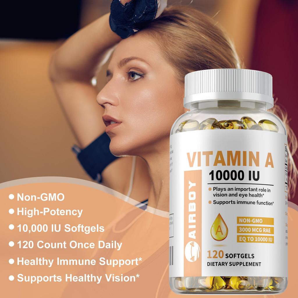 Le capsule molli di Vitamina A supportano la funzione del sistema immunitario, la salute della pelle e la salute della vista e degli occhi.. 120 capsule per confezione.