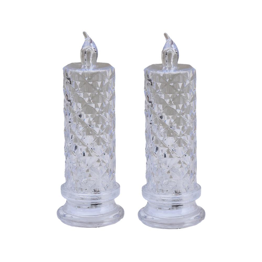 2Pcs Rose Projection Crystal LED Candle Light Transparent Battery Powered Christmas Decoration Lights Romantic Atmosphere