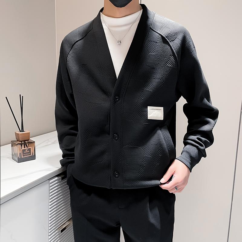 

Осень и зима Новый кардиган свитер в американском ретро повседневном непринужденном стиле с V-образным вырезом мужской однотонный свитер пальто 3XL чёрный