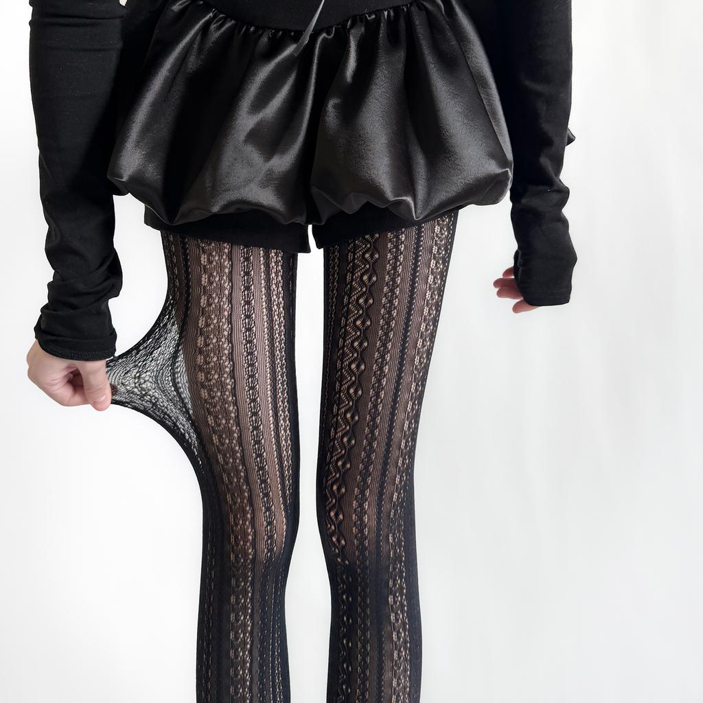 Spring and Summer Thin Rhombus Vertical Strip Hollowed Out Lolita Socks Solid Color Versatile Stockings Pantyhose Stockings Spring Thin