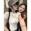 Retro Polka Dot Short-sleeved T-shirt Women's Summer New Korean Slim and Thin Fashion Versatile Chic Top Trendy