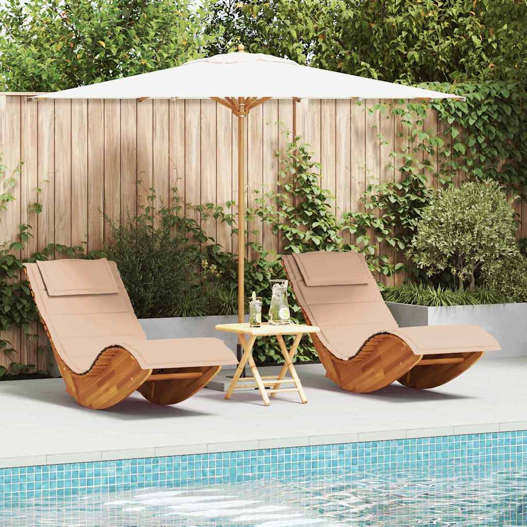 vidaXL 2 Person Sun Lounger with Cushions 2 pcs Brown Solid Acacia Wood