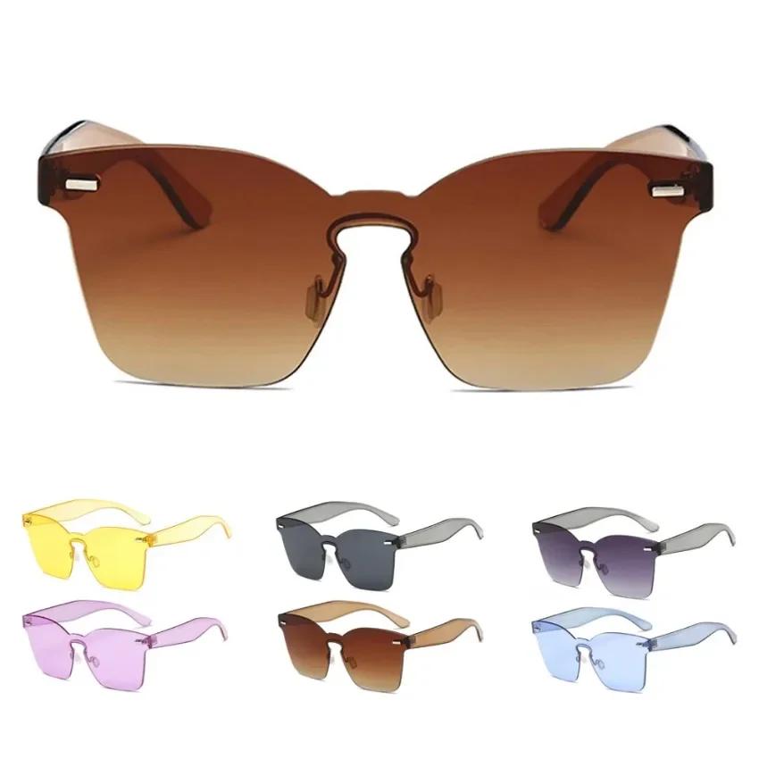 Fashion Sunglasses For Women Men Rimless Lens Gray Pink Yellow Blue Brown Eyewear Uv400 Sun Glasses
